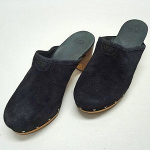 UGG Australia Black Suede Leather Wedge Mules/Clogs